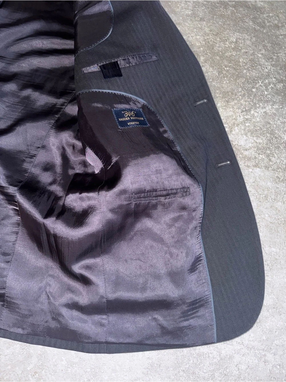 Brooks Brothers 346 Stretch Wool Blazer Sport Coat 43R Black Herringbone 2 Btn